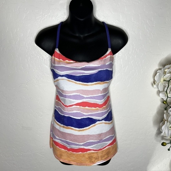 LULULEMON Women’s Dancing Warrior Tank Top White Iris Flower Bleacher Stripe 6 - Picture 2 of 6